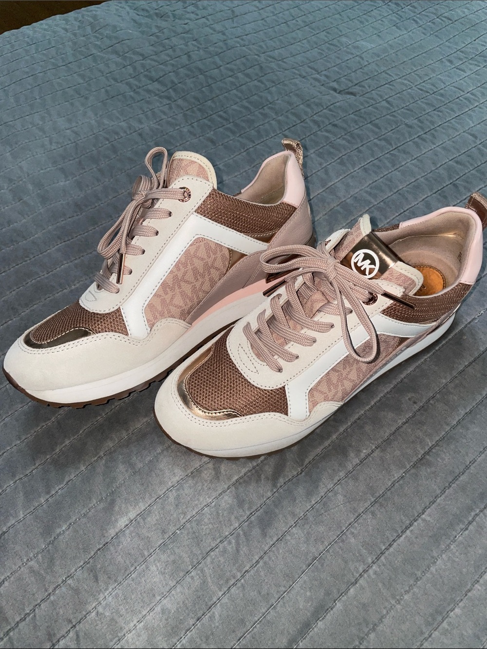 Michael Kors Pink and Rose Gold Logo Trainer Sneakers